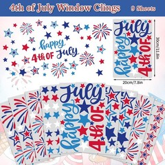 9 Sheets 4th of July Window Clings USA Stars Fireworks Window Decals Patriotic D