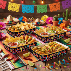 Mexican Fiesta Party Decorations – 50 Pcs Cinco De Mayo Paper Food Trays Disposa