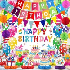 Birthday Decorations Kit, Happy Birthday Party Birthday Set + Honeycomb + Cloth