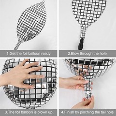 Disco Balloons 4PC,Foil Disco Balloons 22 Inch 4D Round Metallic Silver Ballo…