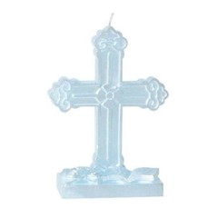 First Communion Cross Blue Candle 5″ Flat Molded Cake Decoration