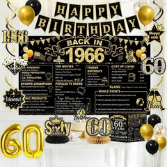60th Birthday Party Decorations – Black & Gold Supplies, Back in 1966 Theme, Ban