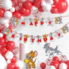 Tom & Jery Happy Birthday Banner – Classic Cartoon Theme Party Decoration – F…