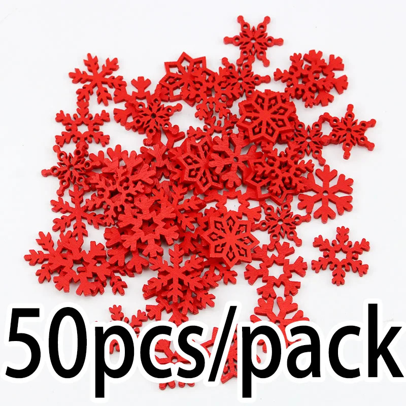(50 Pieces/pack) 23mm Christmas Snowflake Wood Chips Colorful Diverse New Year’s