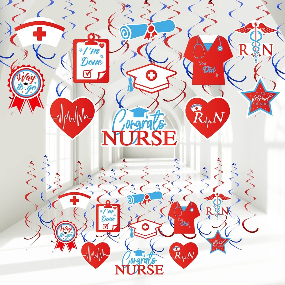 40Pcs Nurse Party Decoration Nurse Graduation Hanging Swirls Spiral Streamer Bl