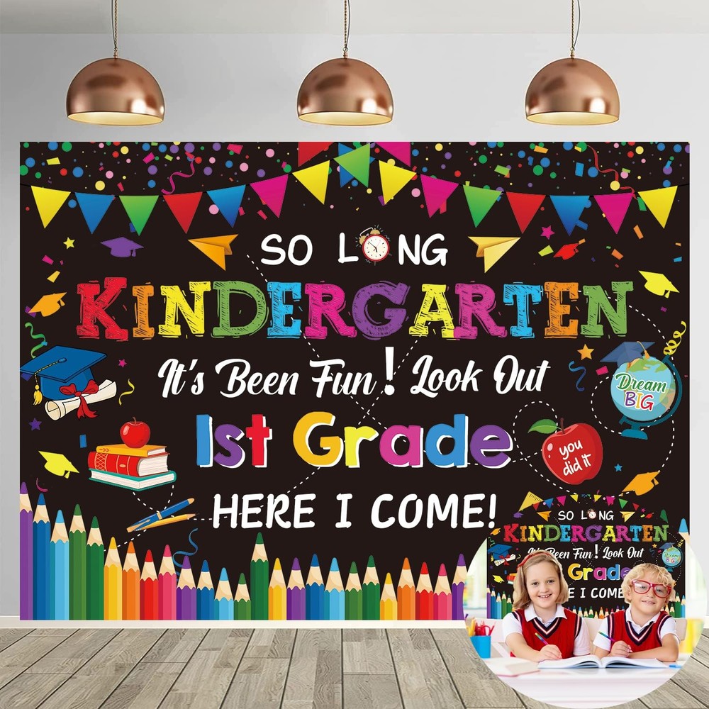2026 Kindergarten Graduation Banner Backdrop 6x4FT So Long Kindergarten It’s Bee