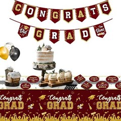 Maroon and Gold Graduation Party Tableware Kit for 24 Guests Class of 2024 Gr…