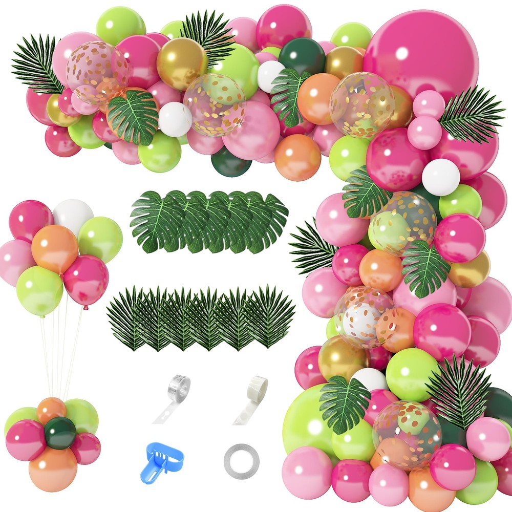 146Pcs Tropical Balloons Garland Arch Kit, Hawaiian Luau Tropical Aloha Flami…
