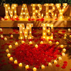 Romantic ‘Marry Me’ LED Letter Lights & 24 Candles for Perfect Proposals
