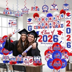 Graduation Decorations 2026 Set Red and Blue – Graduation Party Supplies with Co