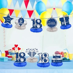 8 PCS 18th Birthday Decorations Table Centerpiece Blue Silver Honeycomb