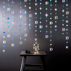 Iridescent 10Th Birthday Decorations Number 10 Circle Dot Twinkle Star Garland M