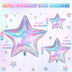 16 Pcs Iridescent Laser Star Foil Balloons 32″ 18″ 10″ Transparent Colorful A…