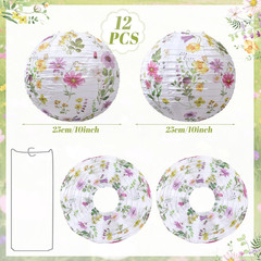 12 Pcs Wildflower Paper Lanterns Spring Floral Watercolor Wildflower Party Decor