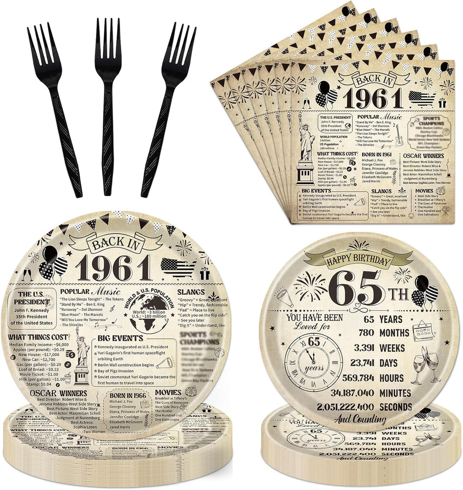 65Th Birthday Decorations for Men Women, Vintage 96PCS Back in 1961 65Th Party P