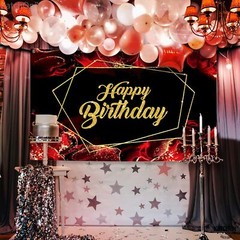 , Large Black and Red Happy Birthday Banner – 72X44 Inch | Red and Black Happy