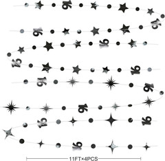 Black Number 16 Circle Dot Twinkle Star Garland Metallic Streamer Bunting Banner