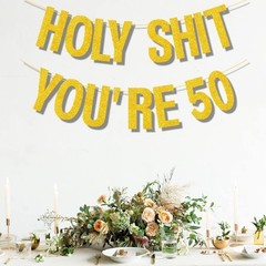 50th Birthday Decorations Banner for Women Men Pre-Strung Gold Glitter Birthd…