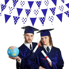 32Ft Royal Blue Party Decorations Blue White Fabric Polka Dot Triangle Banner Fl