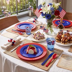 Red White Blue Plastic Plates & Silverware Set
