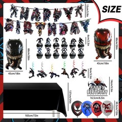 35 Pcs Venom Birthday Party Decorations Venom Balloons Banner Tablecloth Spiral