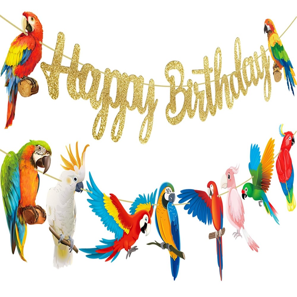 Parrot Birthday Party Banners – Tropical Bird Decoration Toucan Cutout for Hawai