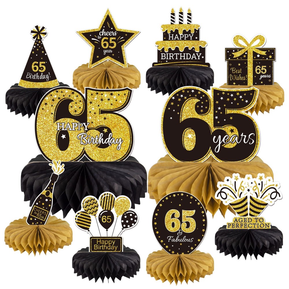10PCS 65th Birthday Decorations Centerpieces for Table Decorations, Gold Blac…