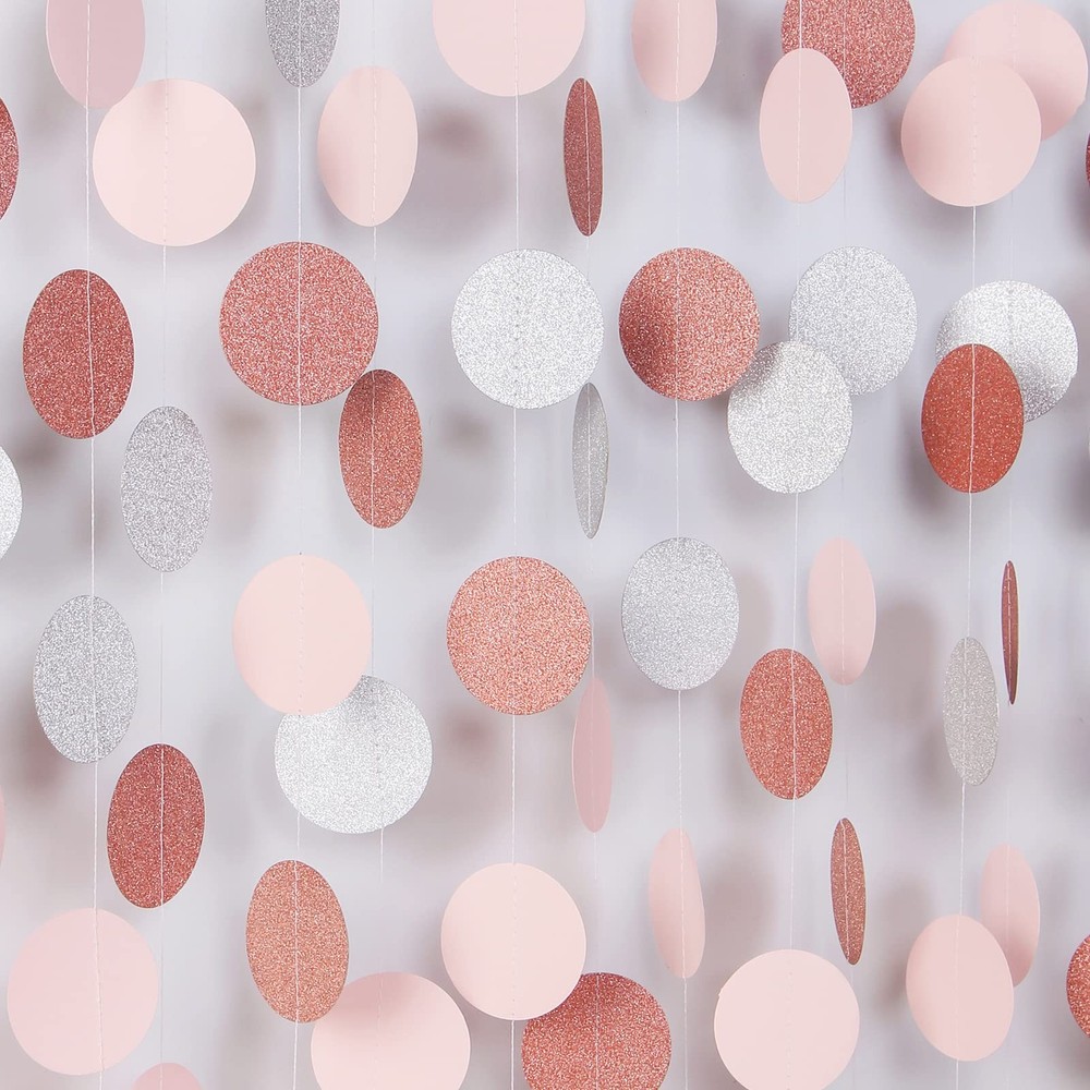 Rose-Gold Pink Silver Party Decorations – 52Ft Paper Rose-gold