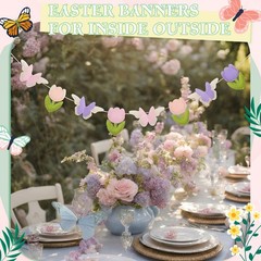 Spring Felt Garland Easter Decorations for Home 4.9 ft Felt Tulip Flower Butt…