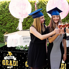 2Pack Graduation Decorations 2026, 108″ X 54″ Graduation Tablecover, Blackgold R