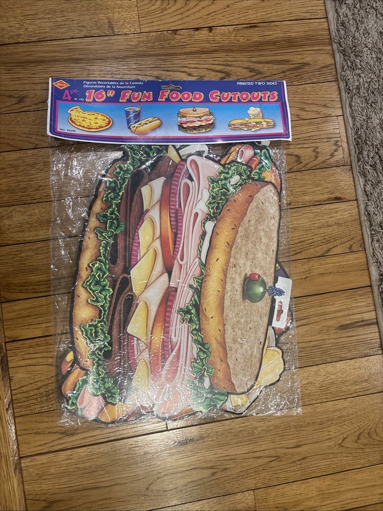Fun Food Cutouts Decorations 1997 Beistle 4 Pack 16″ New RARE