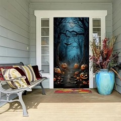 Halloween Door Decorations Horror Moon Night Dead Tree Scary Cemetery Pumpkins D