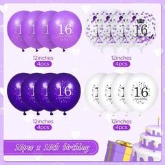 Purple 16th Balloons Decorations – 16Pcs Purple White Happy 16th Confetti Lat…