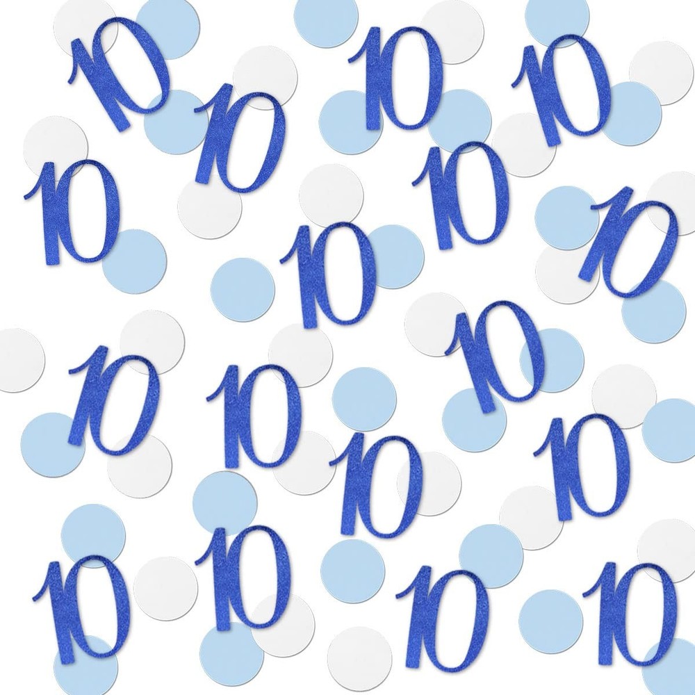 200 PCS Blue Glitter 10th Birthday Number Confetti Anniversary