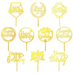 100 PCS Gold Acrylic Happy Birthday Cake Toppers Glitter Double Sided Decor