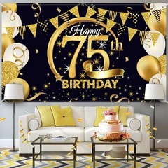 Impressive 72.8 x 43.3 Inch Black Gold Birthday Backdrop for Memorable Events