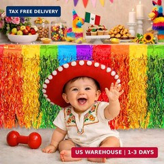 OHOME Cinco De Mayo Decorations – 2 Pack Table Skirts for Fiesta Party Decoratio