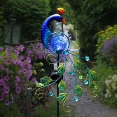 Solar Powered Peacock Garden Stake Light Metal Waterproof Lawn Lighting