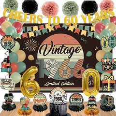 60th Birthday Party Decorations Set – Vintage 1966 Banner, Balloons, Cake Topper