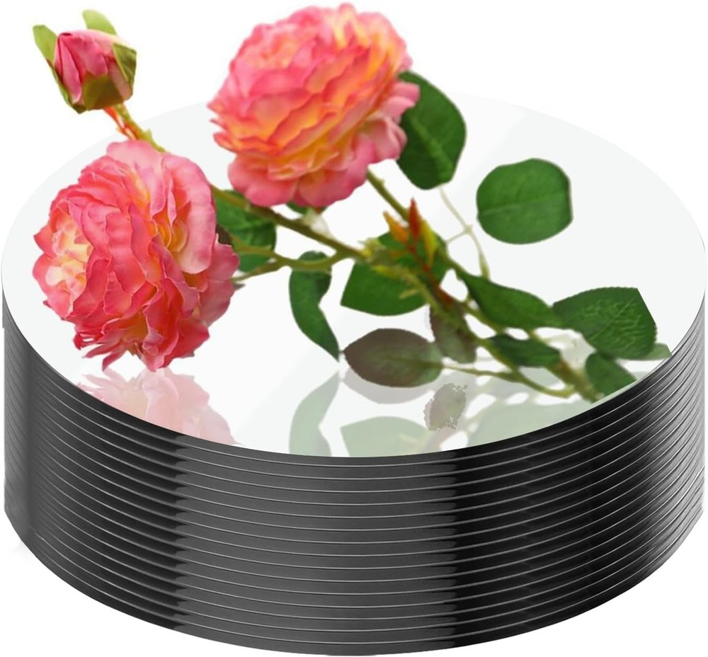 16Pack Round Mirror Plates Centerpieces 10inch Acrylic Mirror Trays Flat Circle