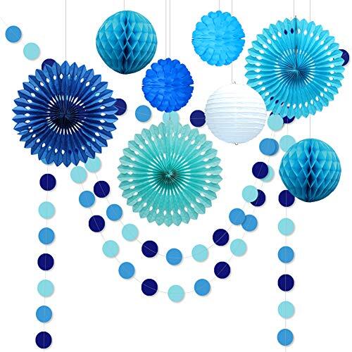 Under The Sea Theme Blue Birthday Party Decorations Circle Garlands Paper Fan…