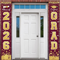 2Pcs 2026 Graduation Porch Banner Class of 2026 Congrats Grad Door Sign Decor