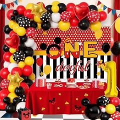 1st Birthday Decorations for Boys – Red Black Yellow Balloon Arch, ONE-derful Ba
