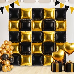 Square Foil Balloon Wall 30pcs Gold and Black Double Sided Mylar Square Ballo…