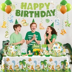 201Pcs Dinosaur Birthday Decorations Tableware Set Serve 25, Dinosaur Decorat…