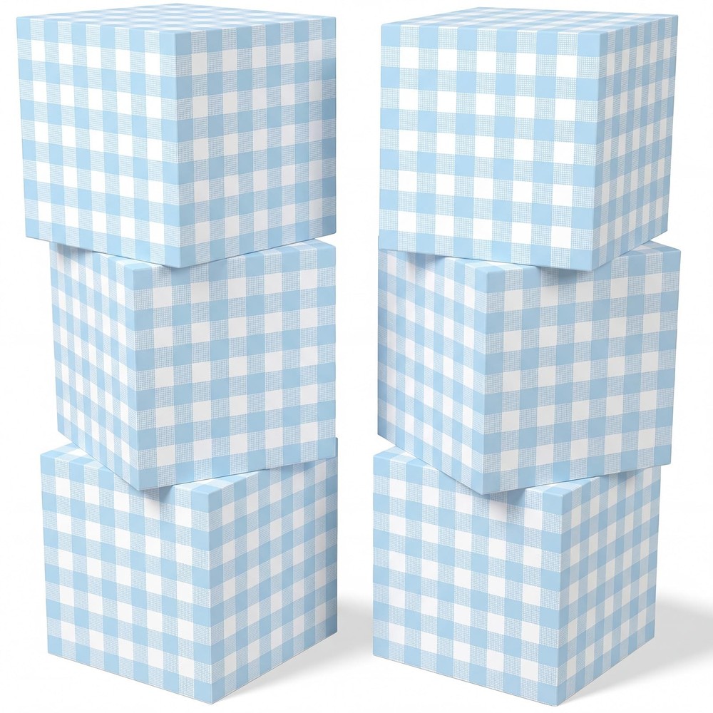 6 Pcs Blue Gingham Party Decoration Boxes 12 Inch Plaid Boxes for Centerpiece…
