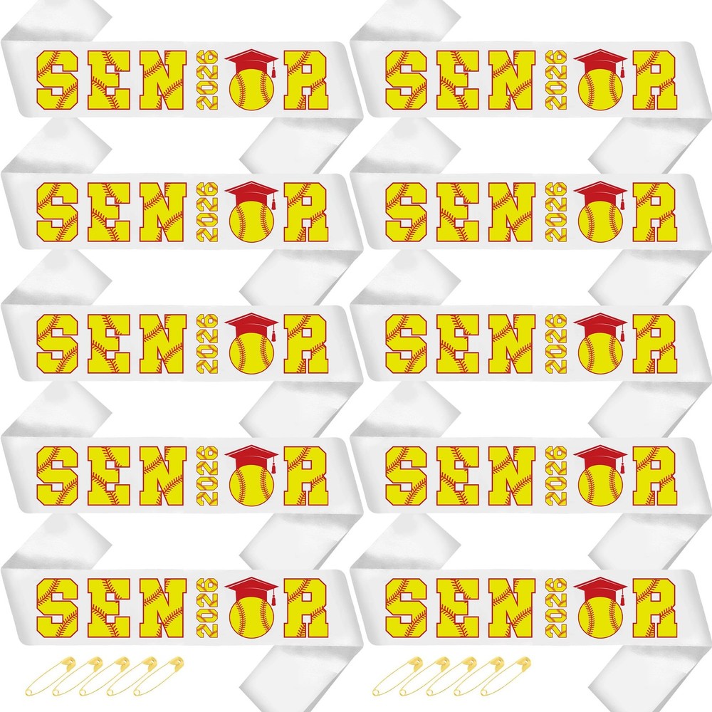 10 PCS Senior 2026 Softball Graduation Sashes White Class Sash Night Photo
