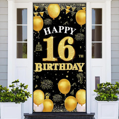Happy 16Th Birthday Decorations for Girls and Boys, Black and Gold 16Th Birthday