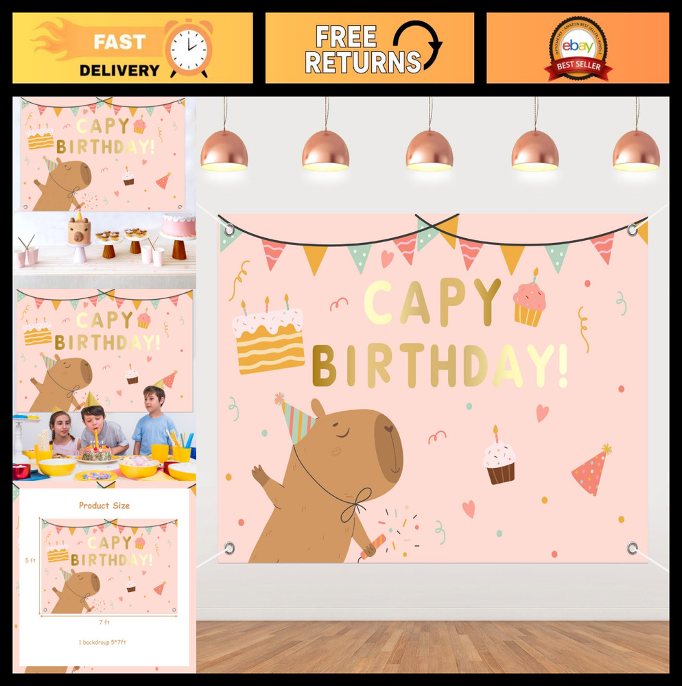 Pink Capybara Birthday Backdrop 7x5ft – Cartoon Animals Party Decor, Girls’ Them