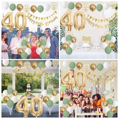40th Birthday Decorations for Women, Sage Green White Gold 1986 Happy 40th